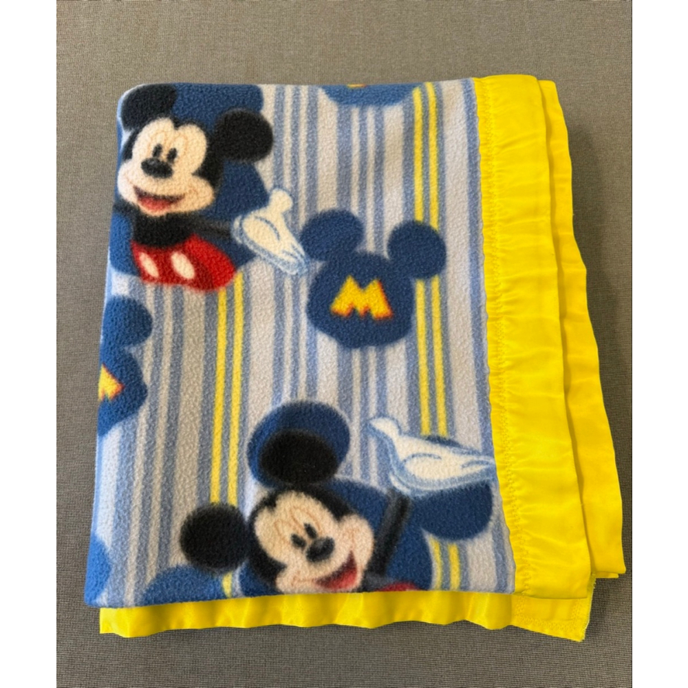 Kid's Disney M is for Mickey fabric-fleece blanket yellow satin trim apprx 55x60